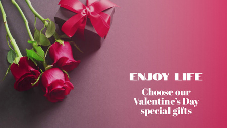 Saint Valentine`s Day With Present and Roses Full HD video Design Template
