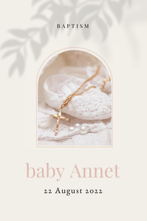 Baptism Announcement with Baby Shoes and Cross Invitation 6x9in Design Template