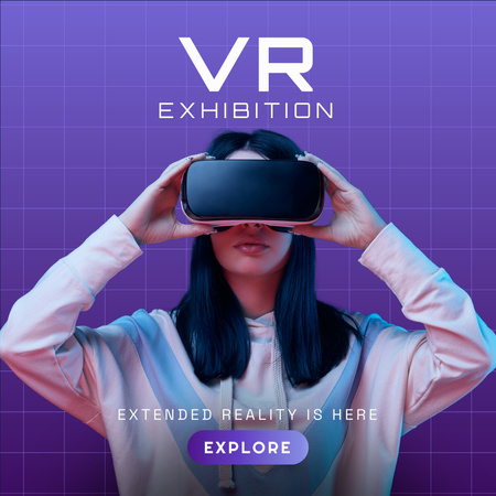 Awesome Virtual Reality Exhibition Offer In Purple Instagramデザインテンプレート