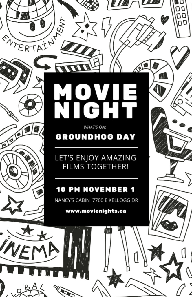 Movie Night Event Ad on Creative Pattern Flyer 5.5x8.5in Šablona návrhu