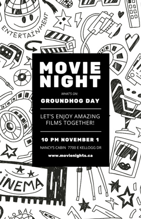 Movie Night Event Arts Icons Pattern Flyer 5.5x8.5in Design Template
