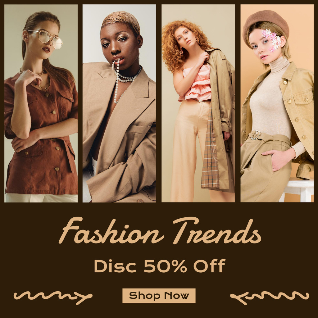 Fashion Collection Ad with Woman in Brown Clothing Instagram tervezősablon