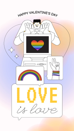 Valentine's Day Greeting with Rainbow As LGBT Symbol Instagram Story Design Template