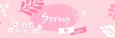 Spring greeting on Floral pattern in pink Twitter Design Template