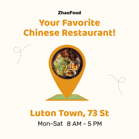 Ontwerpsjabloon van Instagram van Uitnodiging voor Beste Chinese Restaurant met Geo-Tag
