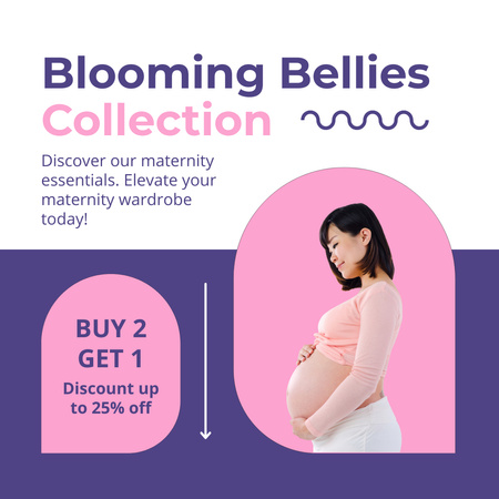 Clothes Sale Promo with Pregnant Asian Woman Instagram AD Design Template