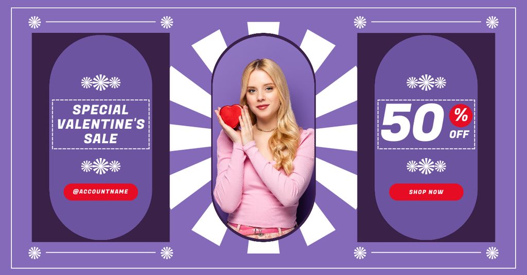 Ontwerpsjabloon van Facebook AD van Special Valentine's Day Sale with Cute Blonde