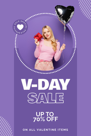 Valentine's Day Sale with Attractive Young Blonde Woman Pinterest Design Template