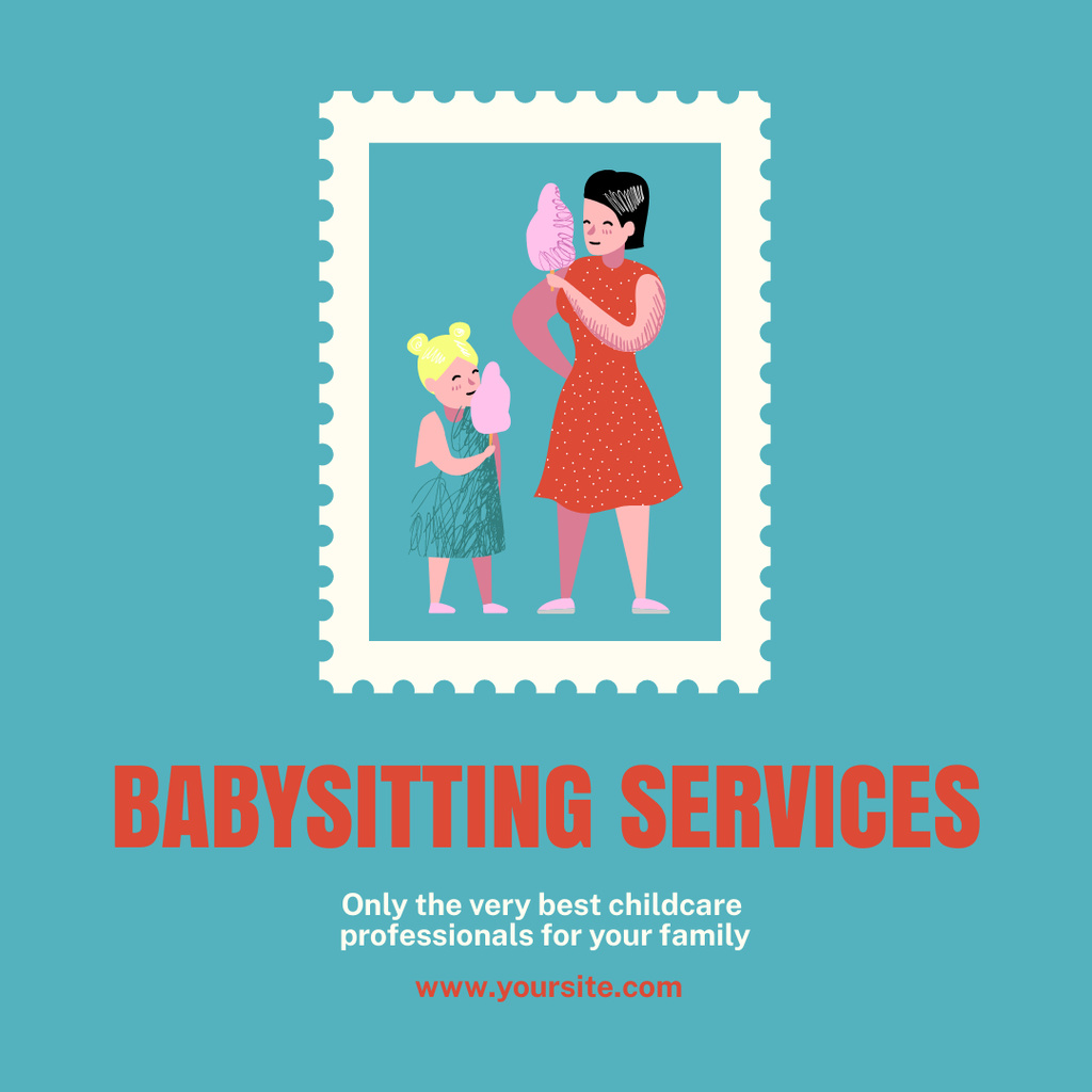 Nanny Agency Services with Little Girl and Woman Instagram Tasarım Şablonu