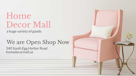 Plantilla de diseño de muebles anuncio tienda con sillón en rosa Title 1680x945px 