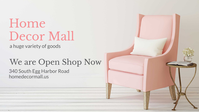 Furniture Store ad with Armchair in pink Title 1680x945px Šablona návrhu
