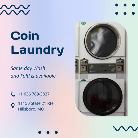 Coin Laundry Service Offer With Washing Machines Animated Post Modelo de Design