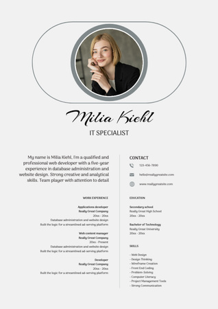 IT Specialist Skills and Experience Resume Design Template