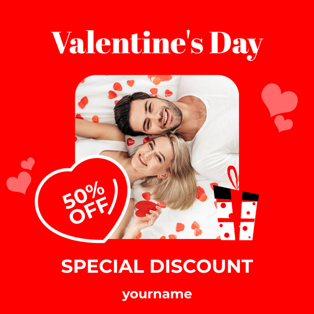 Valentine's Day Sale Announcement with Beautiful Couple in Love Instagram AD Design Template