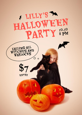 Halloween Party with Child and Cute Cat Flayer Modelo de Design