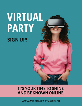 Plantilla de diseño de Virtual Party Announcement Poster 8.5x11in 