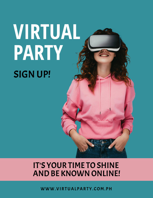 Virtual Party Announcement Poster 8.5x11in Design Template