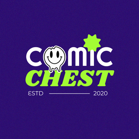 Template di design emblema del negozio di fumetti con faccia emoji Logo