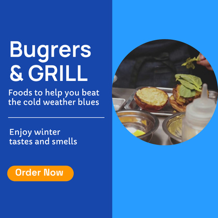 Winter Offer of Delicious Burger Animated Post Modelo de Design