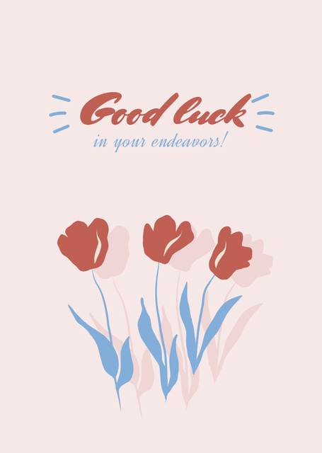 Good Luck Wishes With Illustrated Tulips Postcard A6 Vertical Design Template