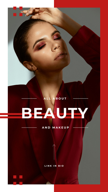All About Beauty Products And Makeup In Red Instagram Story Design Template