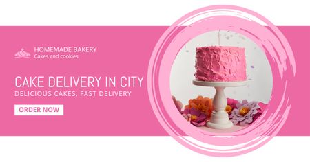 Pink Delicious Cake And Delivery Service Offer Facebook AD Design Template