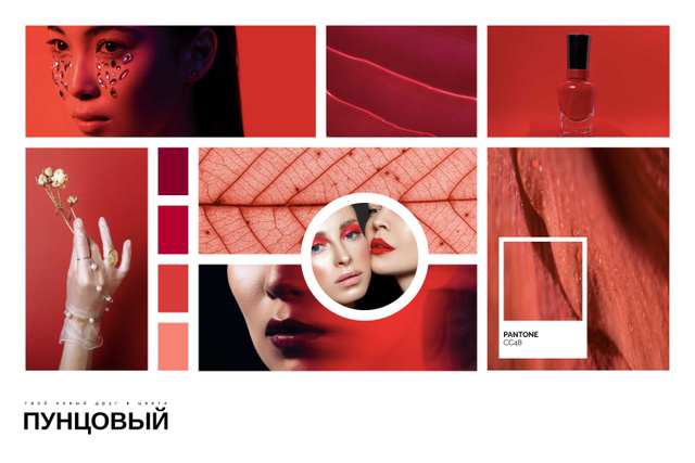 Modèle de visuel Creative Makeup inspiration in Red - Mood Board