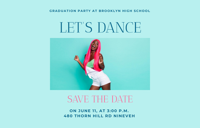 Ontwerpsjabloon van Invitation 4.6x7.2in Horizontal van High School Graduation Party Announcement With Dancing