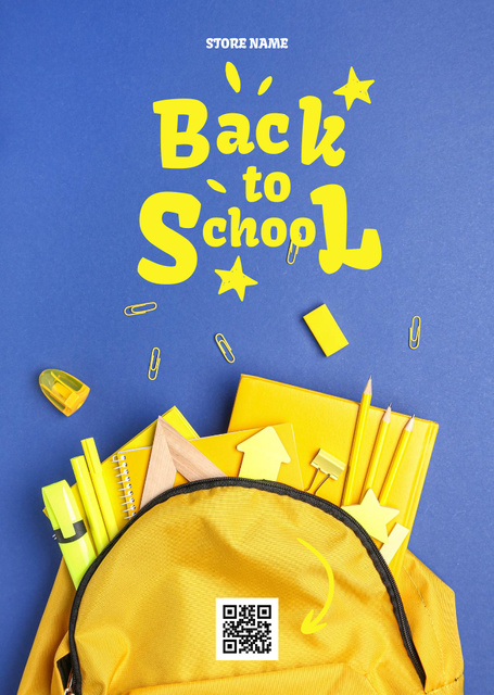 Back to School Blue and Yellow Postcard A6 Vertical Πρότυπο σχεδίασης