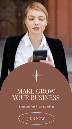 Webinar Announcement with Successful Businesswoman with Smartphone Instagram Story Design Template