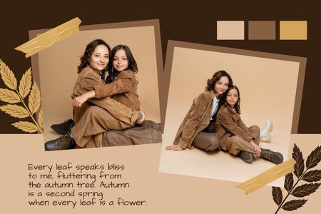 Mãe e filha em roupas de outono com texto manuscrito Mood Board Modelo de Design