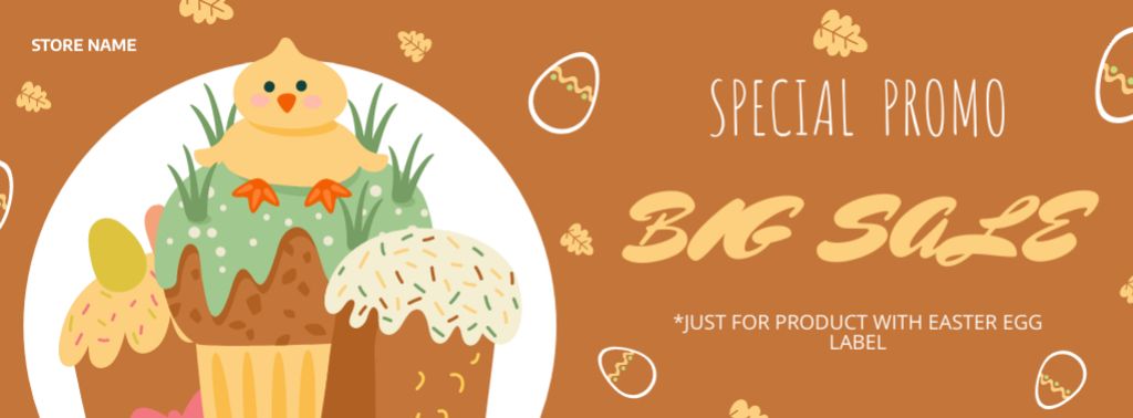 Easter Sale Promotion with Cute Chicken on Brown Facebook coverデザインテンプレート