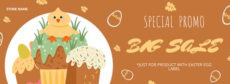 Easter Sale Promotion with Cute Chicken on Brown Facebook cover Design Template