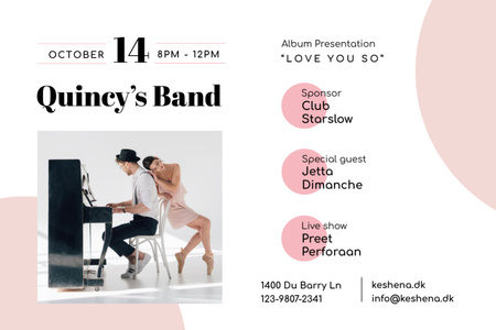Band Concert Announcement with Performers playing Piano Flyer 4x6in Horizontal Design Template
