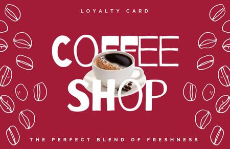 Coffee Shop Loyalty Offer on Red Business Card 85x55mm Design Template
