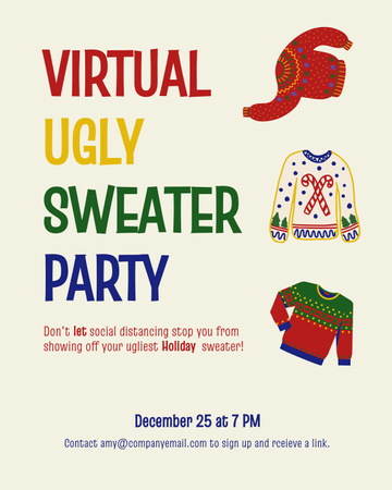 Ontwerpsjabloon van Poster 16x20in van Virtual Ugly Sweater Party Ad
