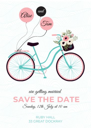 Save The Date With Bicycle And Flowers 