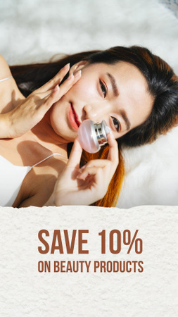 Beauty Ad with Girl holding Cosmetic Cream Instagram Story Tasarım Şablonu