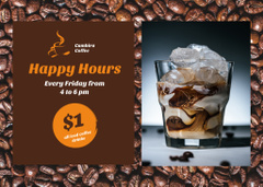 Happy Hours Announcement on Background of Coffee Beans