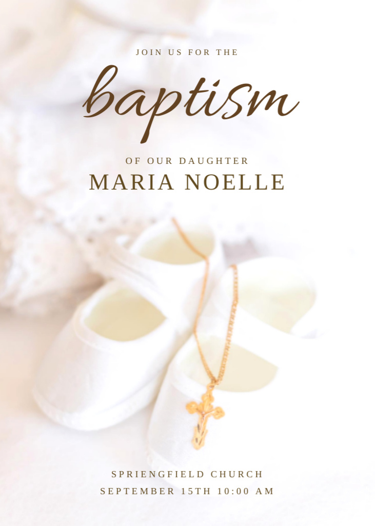 Baptism Announcement with Baby Shoes Invitation Πρότυπο σχεδίασης