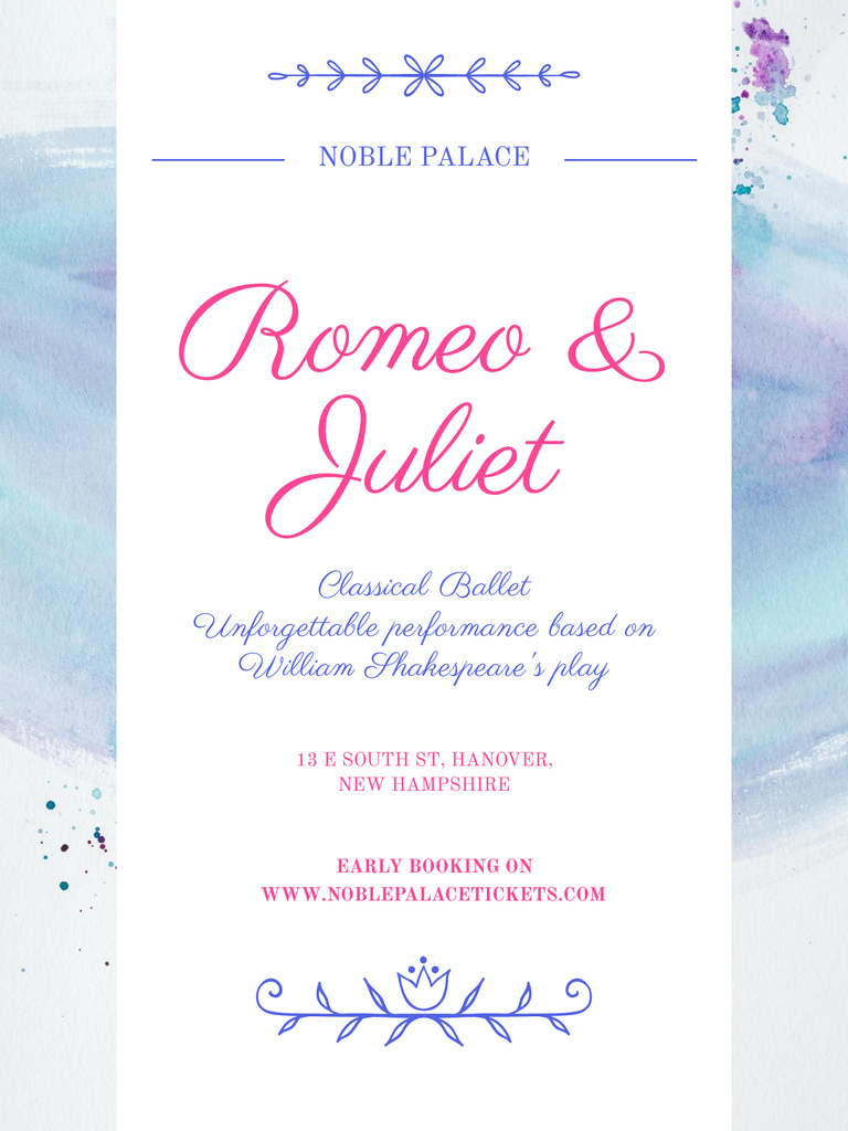 Romeo and Juliet ballet performance announcement Poster USデザインテンプレート