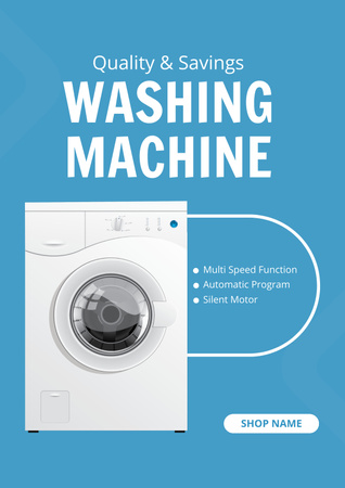 Washing Machine of High Quality Blue Poster Design Template