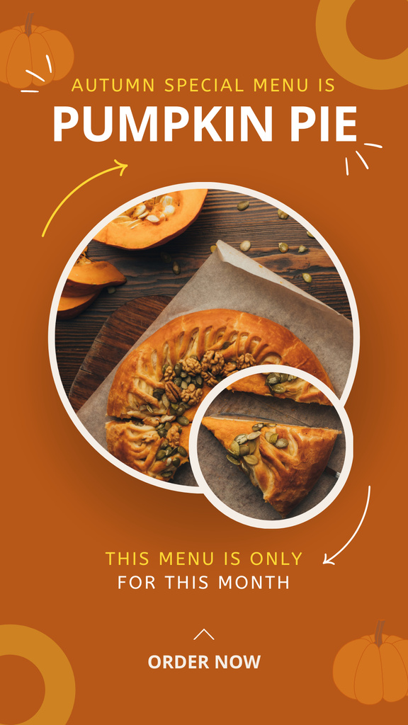 Fall Special Food Offer with Pumpkin Tart Instagram Story Šablona návrhu