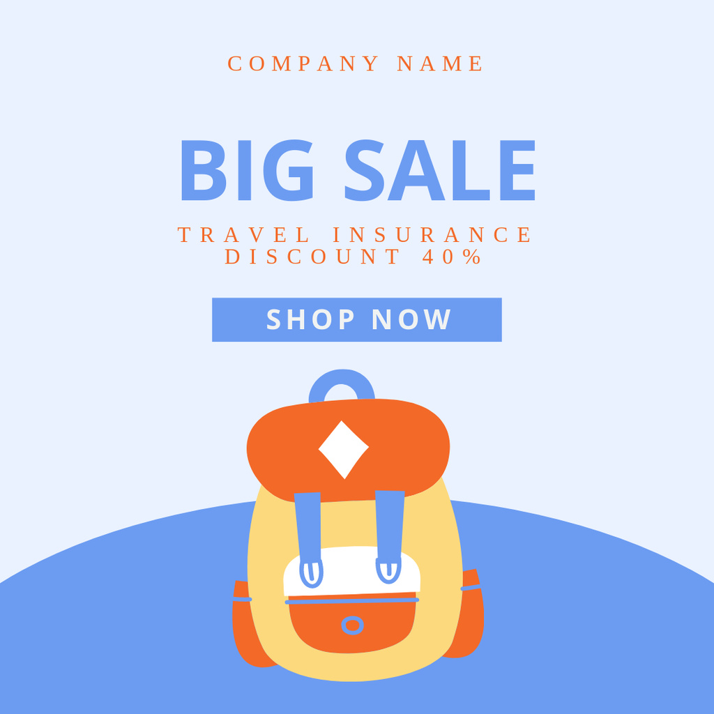 Backpack for Travel Insurance Sale Ad Instagram Tasarım Şablonu