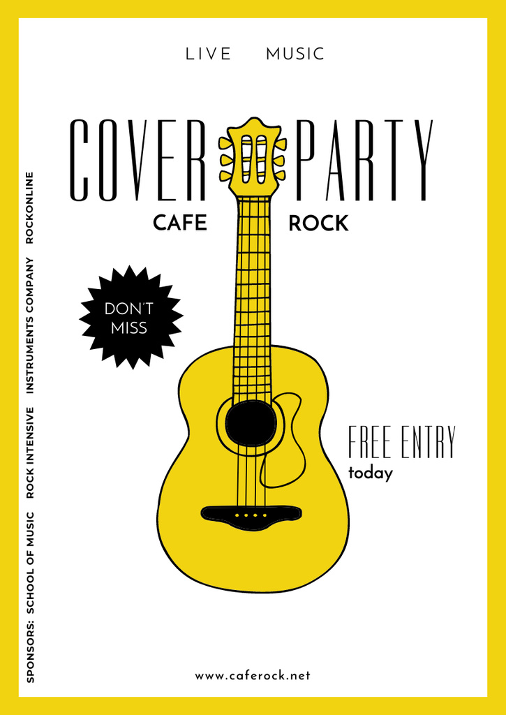 Ontwerpsjabloon van Poster A3 van Party Invitation with Illustration of Guitar