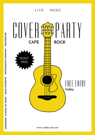 Party Invitation with Illustration of Guitar Poster A3 Design Template