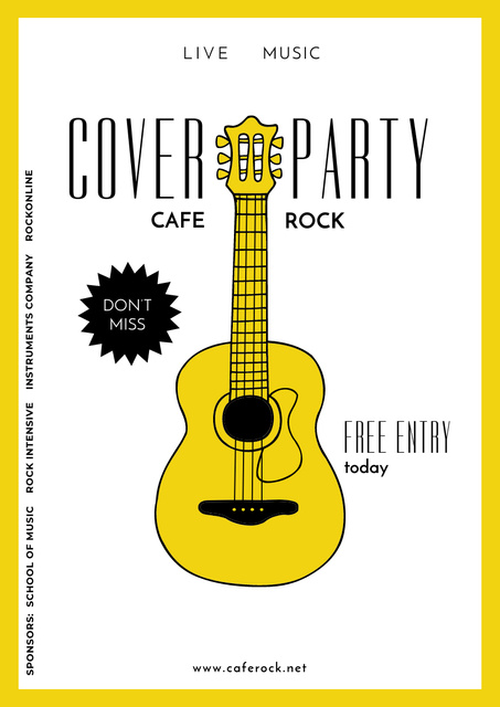 Party Invitation with Illustration of Guitar Poster A3 – шаблон для дизайну