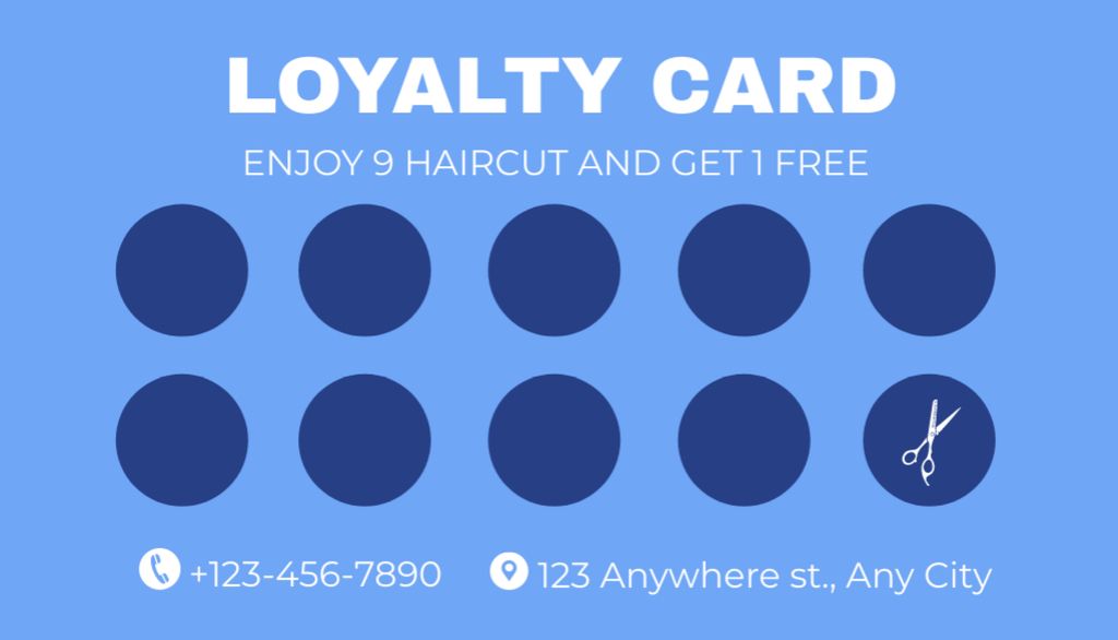 Hair Salon Discount Program for Loyal Clients on Blue Business Card US tervezősablon