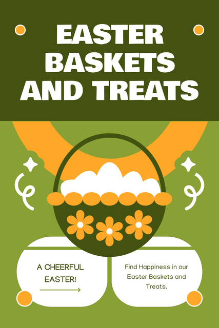 Easter Treats and Baskets Offer with Green Basket Pinterest Tasarım Şablonu