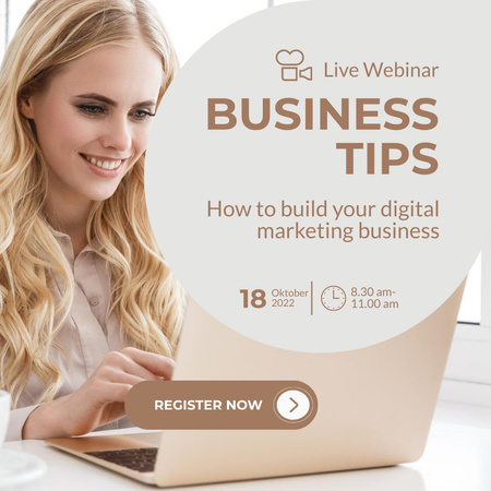 Live Business Webinar Announcement with Woman Instagram Design Template